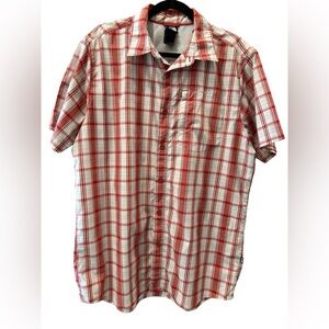 North Face Men’s Red/White Plaid Button Down Shirt. Size large.
